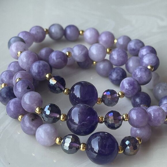 Lepidolite amethyst bracelet crystal stone stretch one bracelet new handmade - Picture 1 of 10